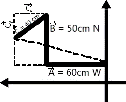 The initial vector, going from 60 cm West, to 50 cm North, to 40 cm SouthWest.